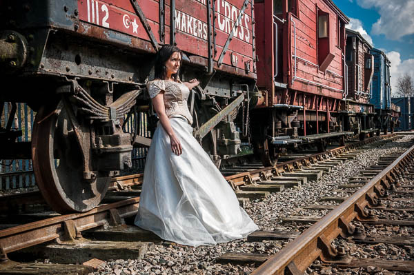 A trash the dress shoot at Barrow Hill Roundhouse Railway Museum with Emma Quintin