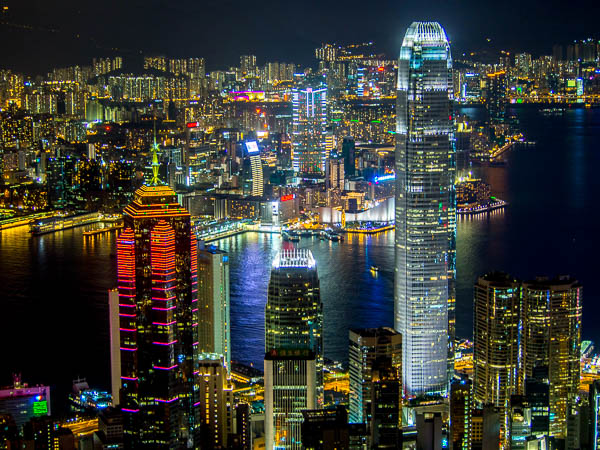 Hong Kong's night skyscrappers from Victoria Peak