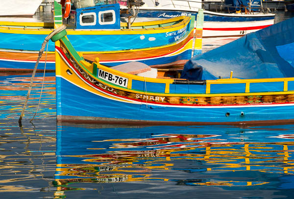 Traditional Maltese fishing boat at Marsaxlokk Harbour