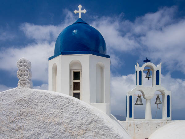 Typical blue and white buildings of Santorini