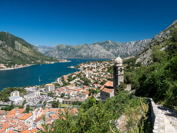 The Church of Our Lady of Remedy in Kotor, Montenegro from St. John Mountain